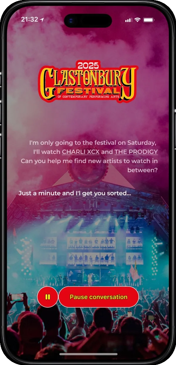 Glastonbury Festival AI agent mockup